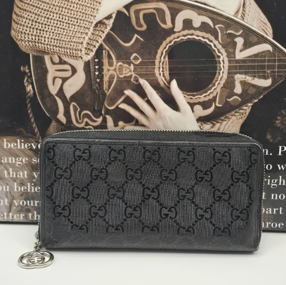 Gucci Guccissima Black GG Logo Coated Canvas Long Wallet - Picture 2 of 16
